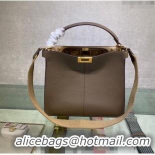 Super Quality Fendi Peekaboo Small Tote Bag in Calfskin with Strap F8081 Grey 2024