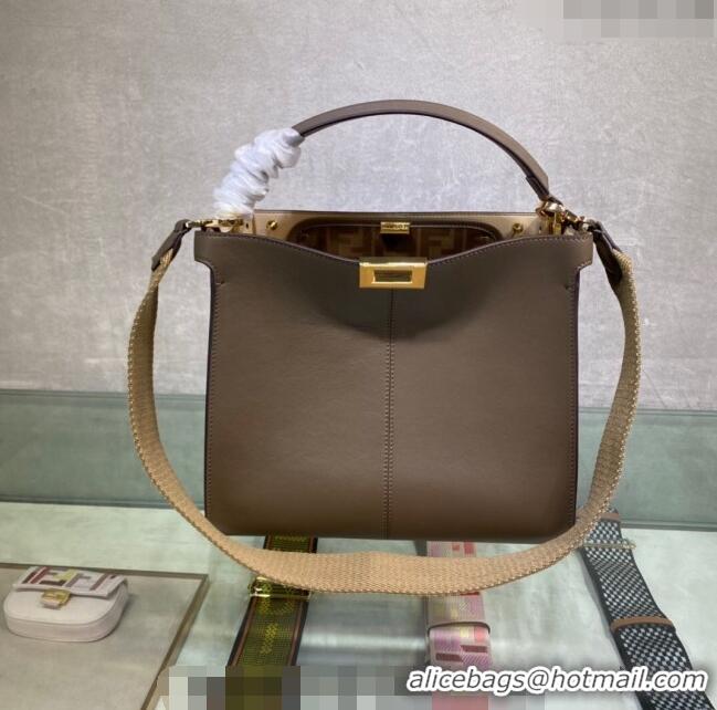 Super Quality Fendi Peekaboo Small Tote Bag in Calfskin with Strap F8081 Grey 2024