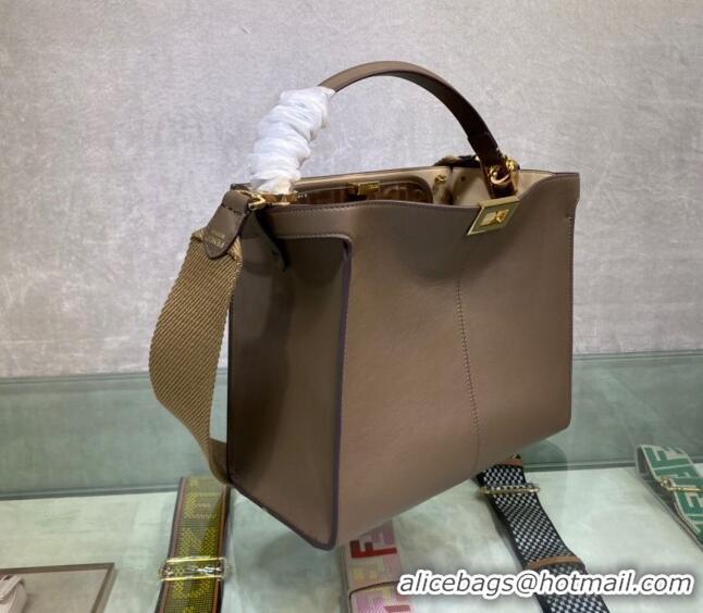 Super Quality Fendi Peekaboo Small Tote Bag in Calfskin with Strap F8081 Grey 2024