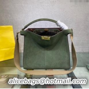 Luxurious Grade Fendi Peekaboo Small Tote Bag in Suede with Strap F8081 Green 2024