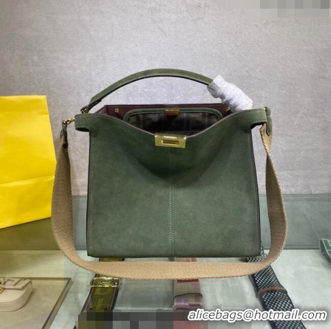 Luxurious Grade Fendi Peekaboo Small Tote Bag in Suede with Strap F8081 Green 2024