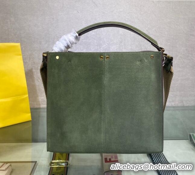 Luxurious Grade Fendi Peekaboo Small Tote Bag in Suede with Strap F8081 Green 2024