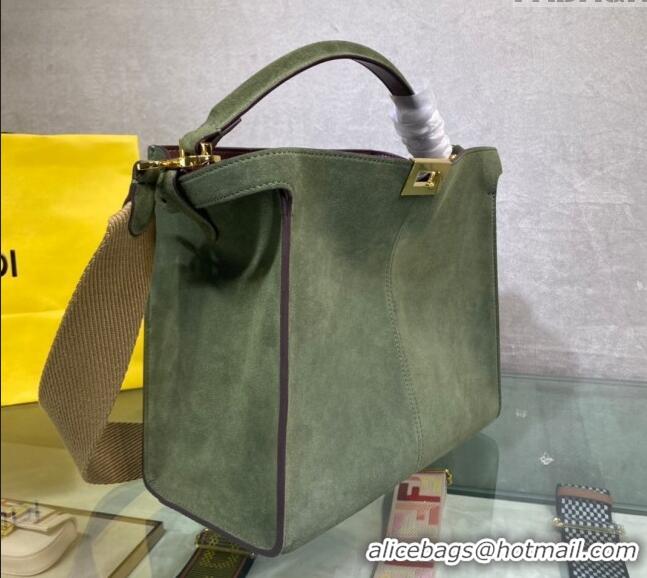 Luxurious Grade Fendi Peekaboo Small Tote Bag in Suede with Strap F8081 Green 2024