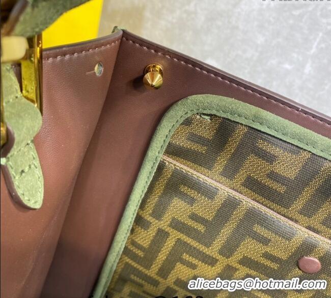 Luxurious Grade Fendi Peekaboo Small Tote Bag in Suede with Strap F8081 Green 2024