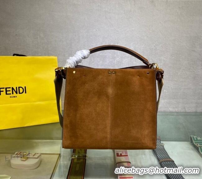 Promotional Fendi Peekaboo Small Tote Bag in Suede with Strap F8081 Brown 2024