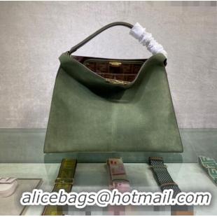 New Design Fendi Peekaboo Large Tote Bag in Suede with Strap F8085 Green 2024