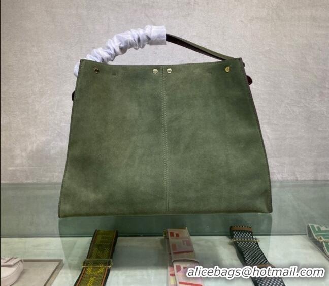 New Design Fendi Peekaboo Large Tote Bag in Suede with Strap F8085 Green 2024