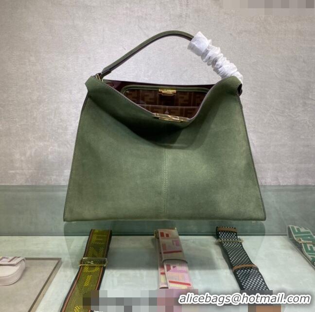 New Design Fendi Peekaboo Large Tote Bag in Suede with Strap F8085 Green 2024