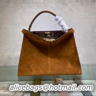 Top Quality Fendi Peekaboo Large Tote Bag in Suede with Strap F8085 Brown 2024