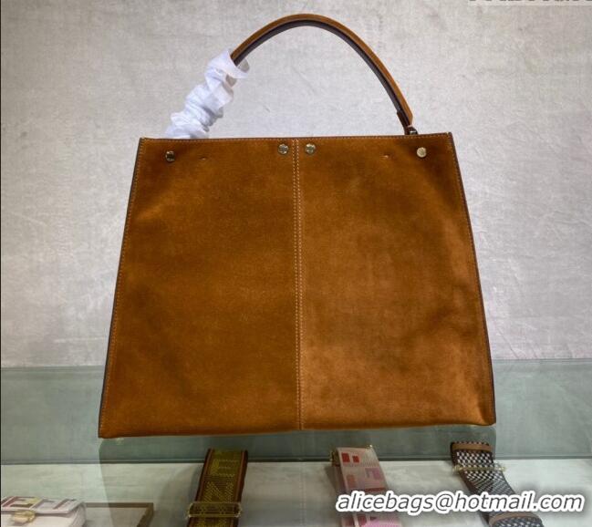 Top Quality Fendi Peekaboo Large Tote Bag in Suede with Strap F8085 Brown 2024