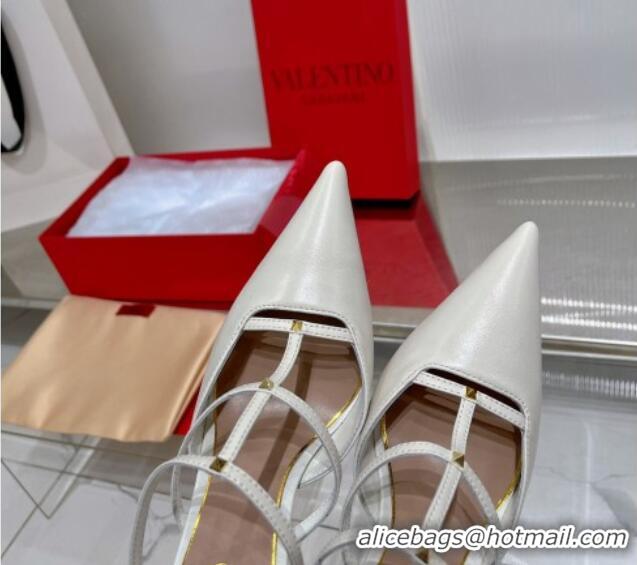 Pretty Style Valentino Rockstud Wispy Calfskin Heel Mules 9cm White 0227038