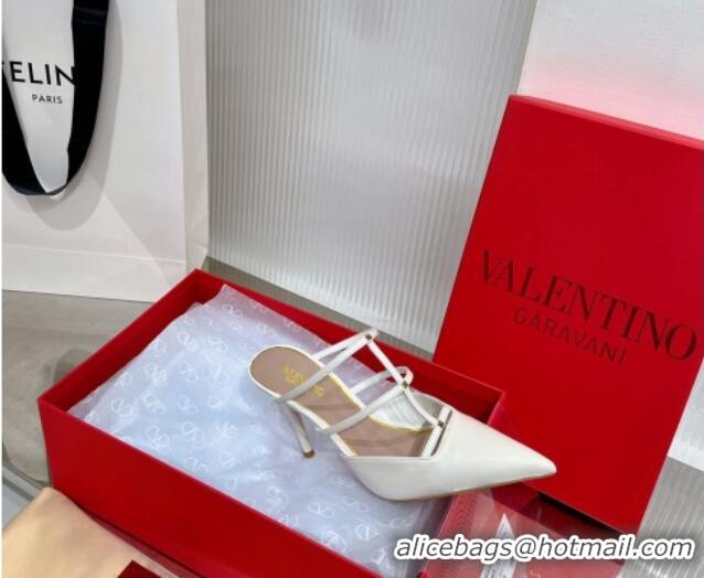 Pretty Style Valentino Rockstud Wispy Calfskin Heel Mules 9cm White 0227038