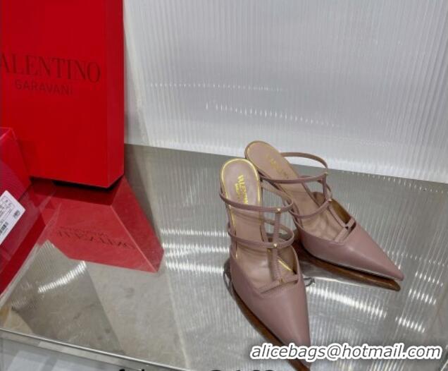 Discount Fashion Valentino Rockstud Wispy Calfskin Heel Mules 9cm Nude 0227040