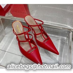 Low Cost Valentino Rockstud Wispy Calfskin Heel Mules 9cm Red 0227041