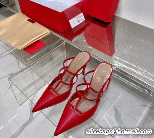 Low Cost Valentino Rockstud Wispy Calfskin Heel Mules 9cm Red 0227041