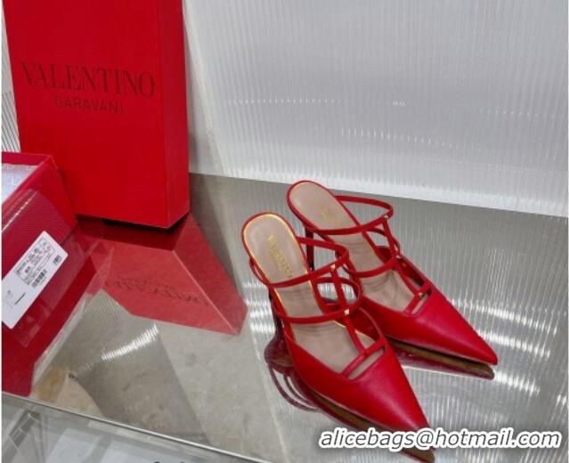 Low Cost Valentino Rockstud Wispy Calfskin Heel Mules 9cm Red 0227041