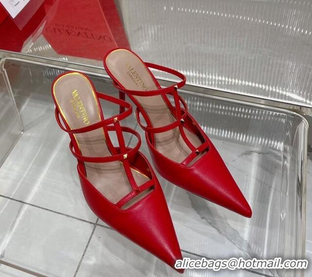 Low Cost Valentino Rockstud Wispy Calfskin Heel Mules 9cm Red 0227041