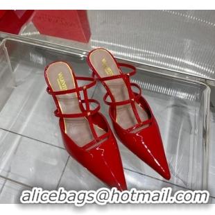 Good Looking Valentino Rockstud Wispy Heel Mules 6cm in Patent Leather Red 0227042