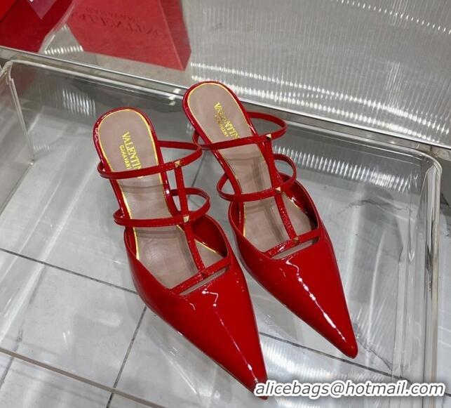 Good Looking Valentino Rockstud Wispy Heel Mules 6cm in Patent Leather Red 0227042