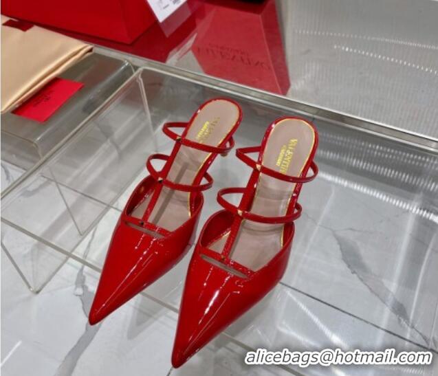 Good Looking Valentino Rockstud Wispy Heel Mules 6cm in Patent Leather Red 0227042