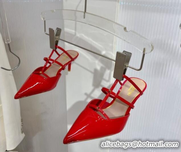 Good Looking Valentino Rockstud Wispy Heel Mules 6cm in Patent Leather Red 0227042