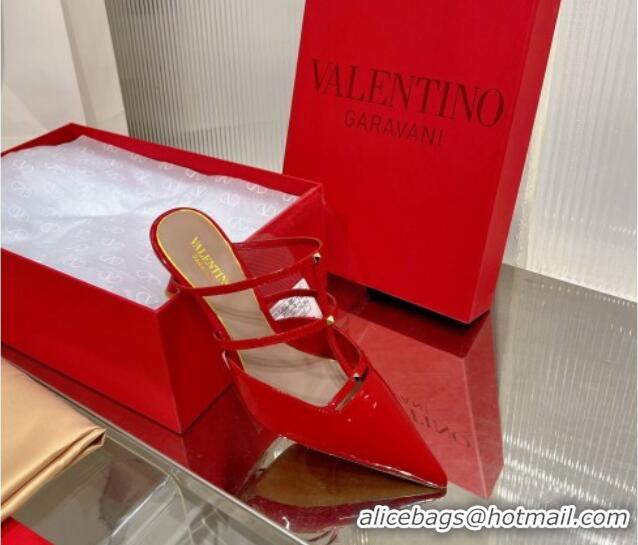 Good Looking Valentino Rockstud Wispy Heel Mules 6cm in Patent Leather Red 0227042