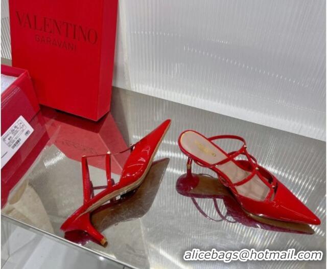 Good Looking Valentino Rockstud Wispy Heel Mules 6cm in Patent Leather Red 0227042