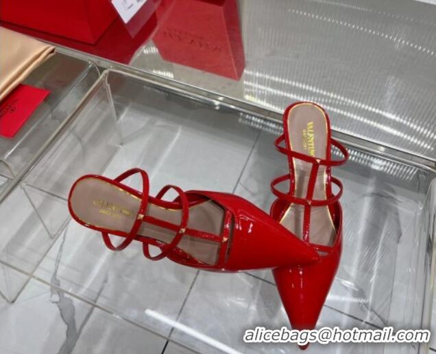 Good Looking Valentino Rockstud Wispy Heel Mules 6cm in Patent Leather Red 0227042