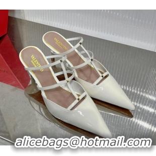 Purchase Valentino Rockstud Wispy Heel Mules 6cm in Patent Leather White 0227043