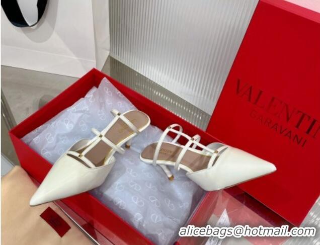 Purchase Valentino Rockstud Wispy Heel Mules 6cm in Patent Leather White 0227043