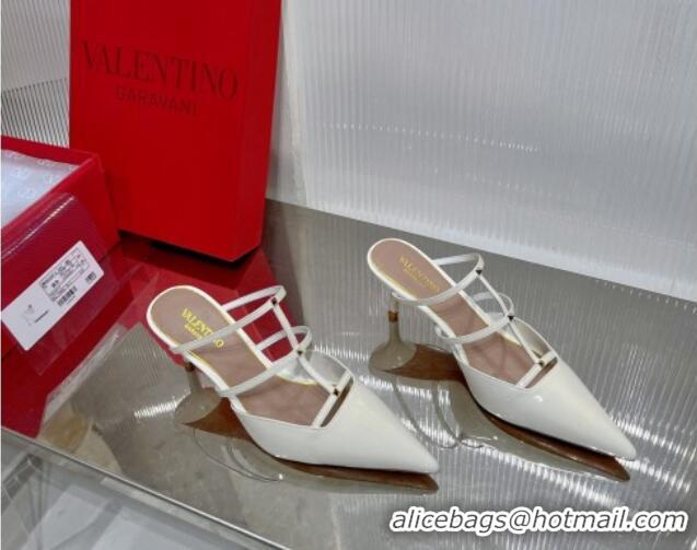 Purchase Valentino Rockstud Wispy Heel Mules 6cm in Patent Leather White 0227043