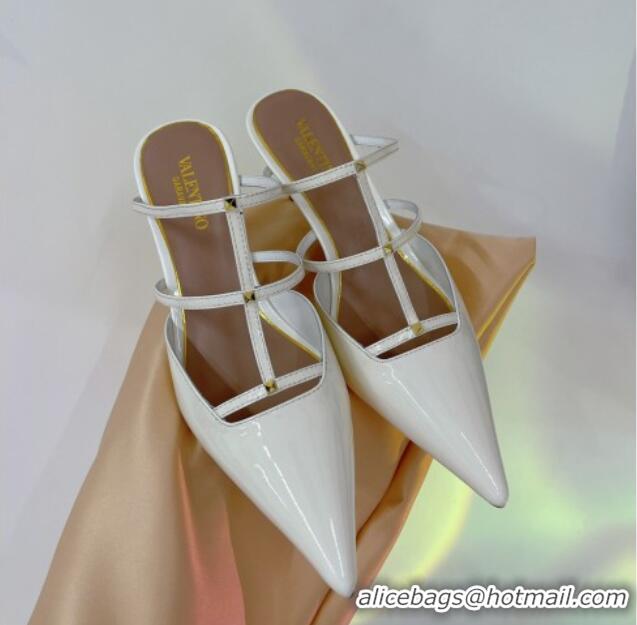 Purchase Valentino Rockstud Wispy Heel Mules 6cm in Patent Leather White 0227043