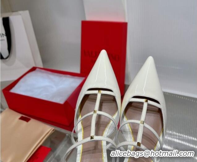 Purchase Valentino Rockstud Wispy Heel Mules 6cm in Patent Leather White 0227043