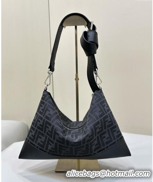 Buy Inexpensive Fendi After Slim Messenger Bag in FF Fabric and Leather F8631 Black 2024