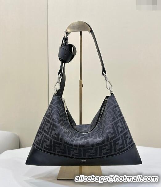 Buy Inexpensive Fendi After Slim Messenger Bag in FF Fabric and Leather F8631 Black 2024