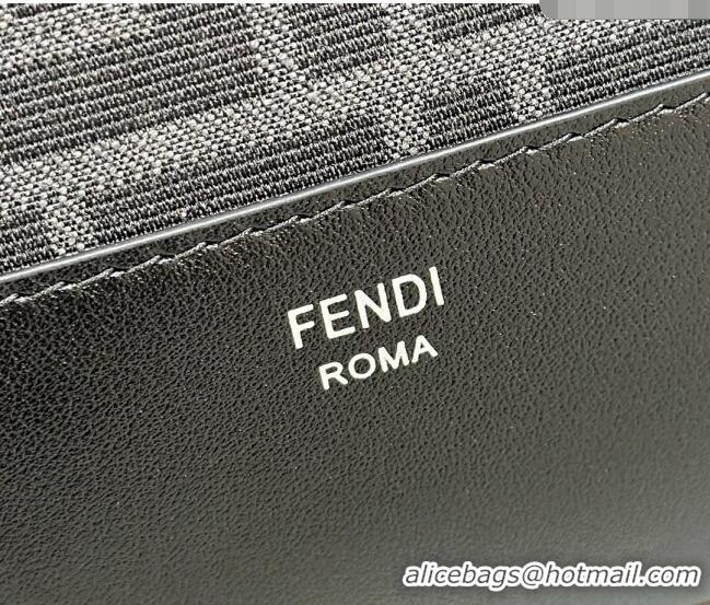 Buy Inexpensive Fendi After Slim Messenger Bag in FF Fabric and Leather F8631 Black 2024