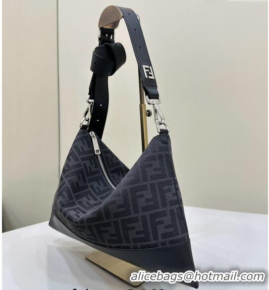 Buy Inexpensive Fendi After Slim Messenger Bag in FF Fabric and Leather F8631 Black 2024