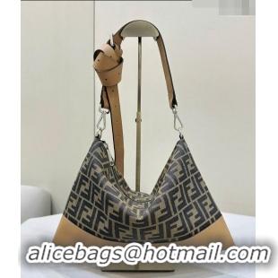 Inexpensive Fendi After Slim Messenger Bag in FF Fabric and Leather F8631 Beige/Apricot 2024