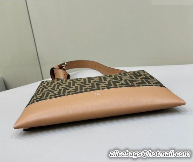 Inexpensive Fendi After Slim Messenger Bag in FF Fabric and Leather F8631 Beige/Apricot 2024