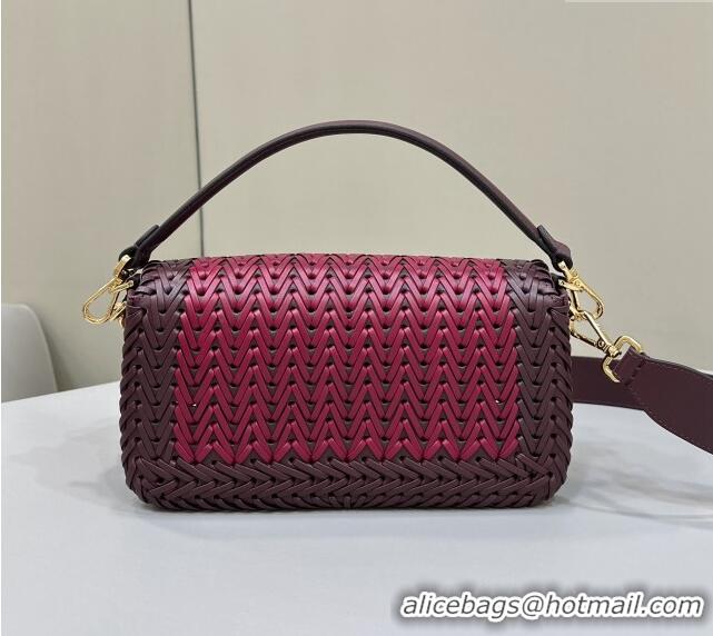 Best Price Fendi Baguette Medium Bag in Braided Leather 8630 Burgundy 2024