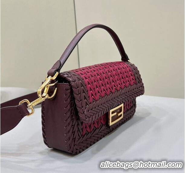 Best Price Fendi Baguette Medium Bag in Braided Leather 8630 Burgundy 2024