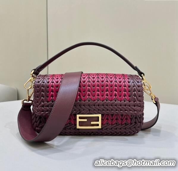 Best Price Fendi Baguette Medium Bag in Braided Leather 8630 Burgundy 2024