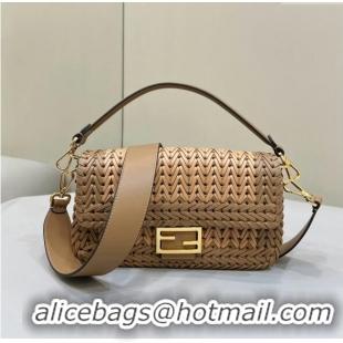 Popular Style Fendi Baguette Medium Bag in Braided Leather Sand 8630 Beige/Brown 2024