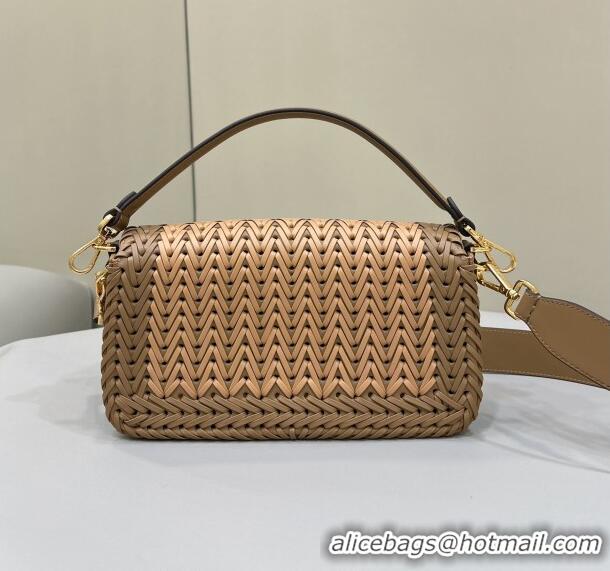 Popular Style Fendi Baguette Medium Bag in Braided Leather Sand 8630 Beige/Brown 2024