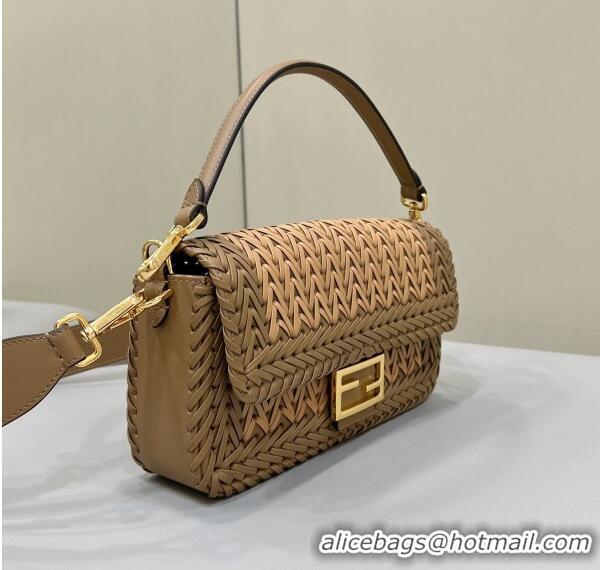 Popular Style Fendi Baguette Medium Bag in Braided Leather Sand 8630 Beige/Brown 2024