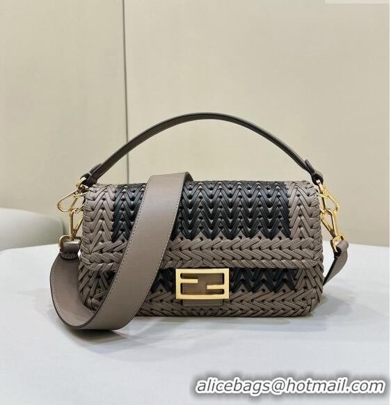 Grade Product Fendi Baguette Medium Bag in Braided Leather 8630 Black/Grey 2024