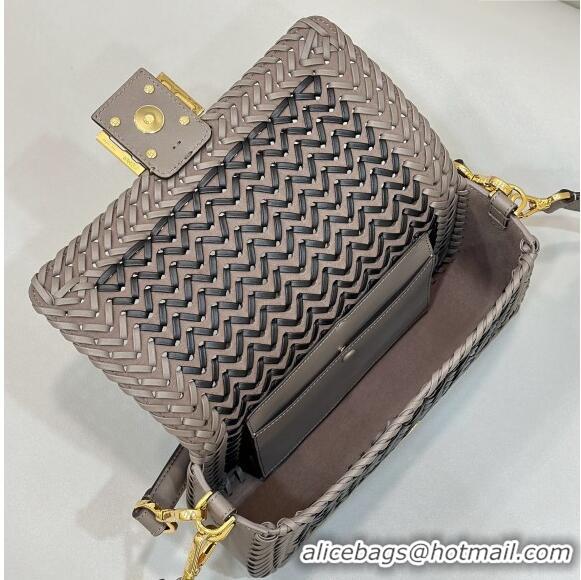 Grade Product Fendi Baguette Medium Bag in Braided Leather 8630 Black/Grey 2024