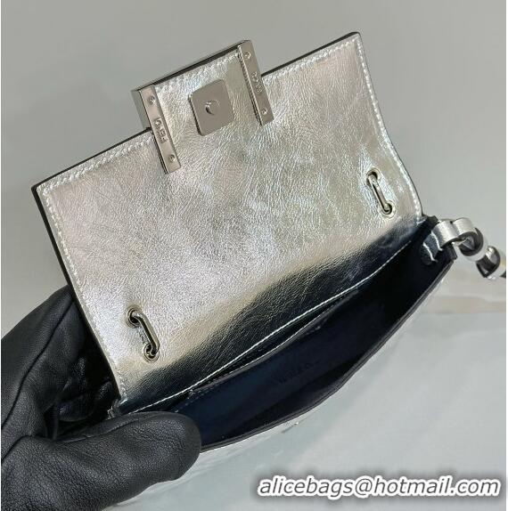 Top Quality Fendi Baguette Bag Phone in FF Lambskin 8620C Silver 2024