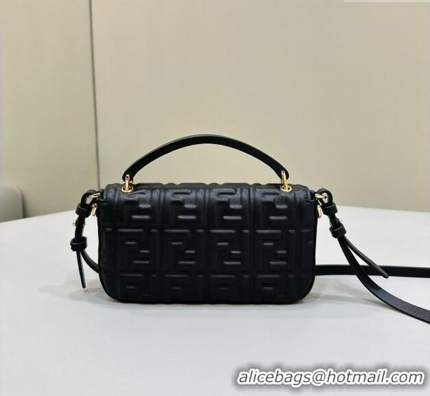 Top Quality Fendi Baguette Bag Phone in FF Lambskin 8620C Black 2024