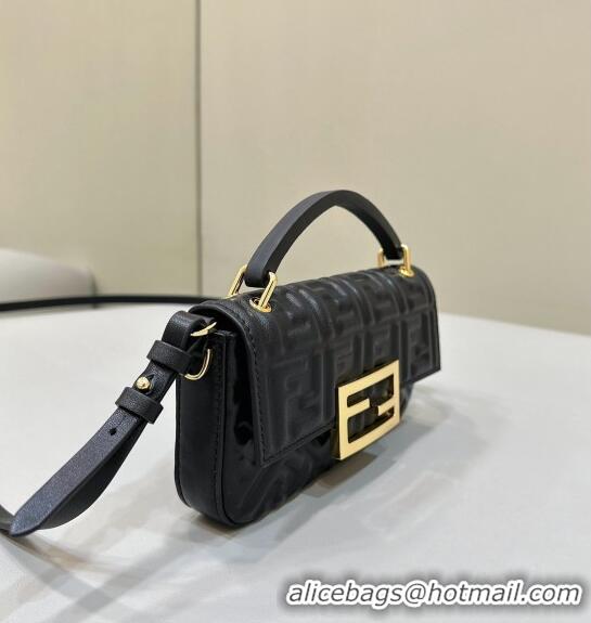 Top Quality Fendi Baguette Bag Phone in FF Lambskin 8620C Black 2024